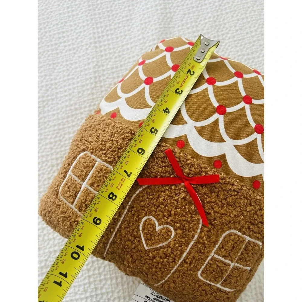 Gingerbread House Shaped Decorative Faux‎ Fur Pillow Home Seasonal Decor 10x10